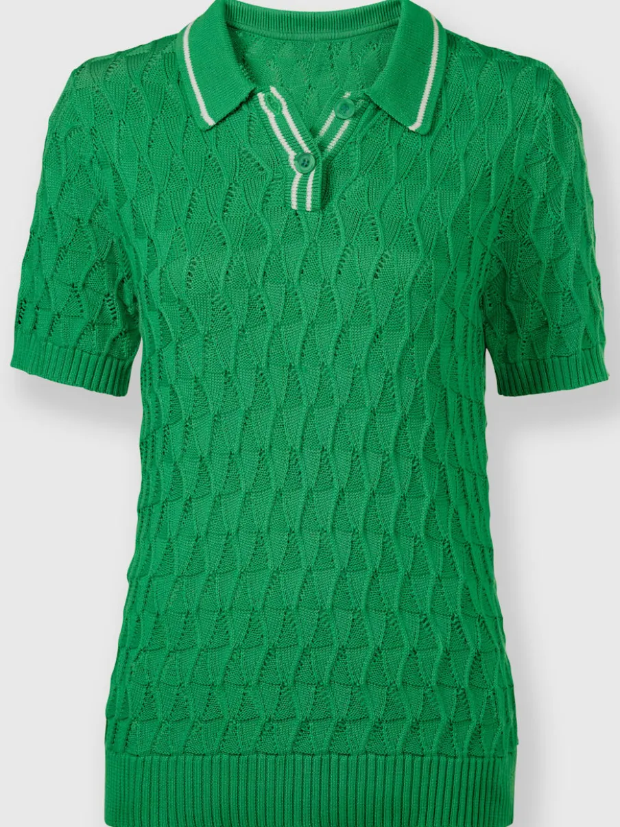 Pull polo ajouré avec col polo et rayures contrastées