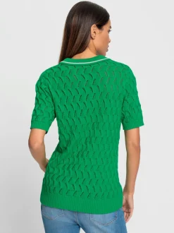 Pull polo ajouré avec col polo et rayures contrastées