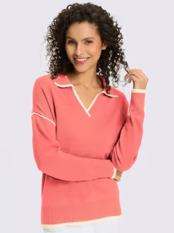 Pull polo avec col ouvert et manches longues en viscose ECOVERO