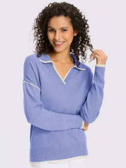 Pull polo avec col ouvert et manches longues en viscose ECOVERO