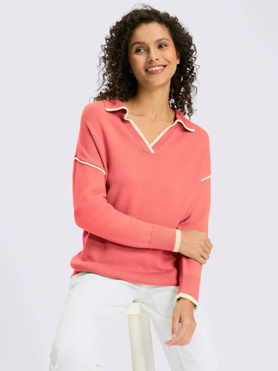 Pull polo avec col ouvert et manches longues en viscose ECOVERO