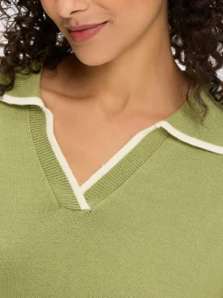 Pull polo avec col ouvert et manches longues en viscose ECOVERO