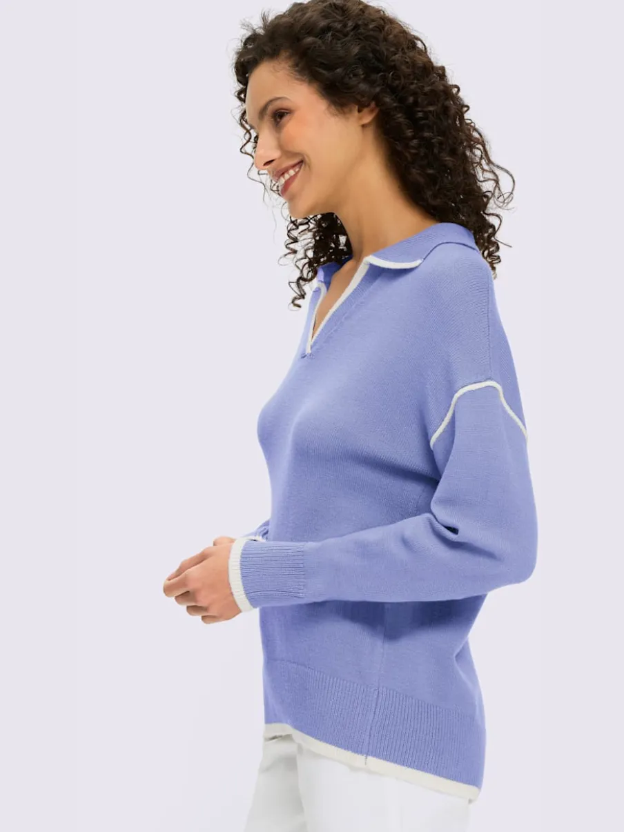 Pull polo avec col ouvert et manches longues en viscose ECOVERO