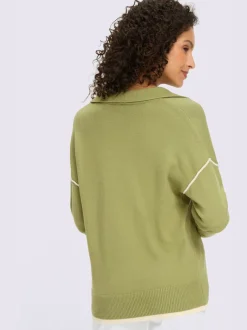 Pull polo avec col ouvert et manches longues en viscose ECOVERO