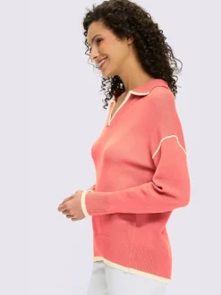 Pull polo avec col ouvert et manches longues en viscose ECOVERO