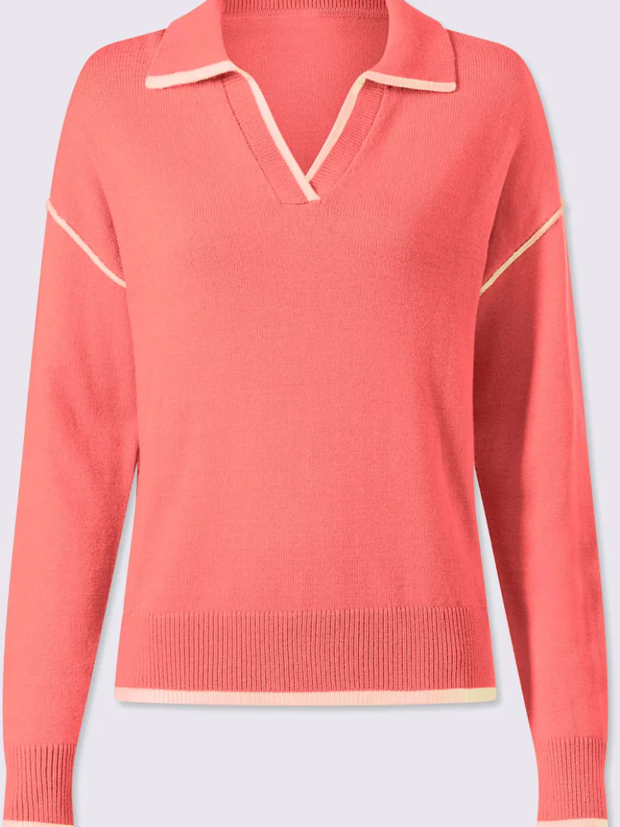 Pull polo avec col ouvert et manches longues en viscose ECOVERO
