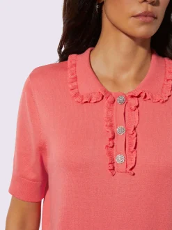 Pull polo à col classique avec manches courtes et volants tricotés