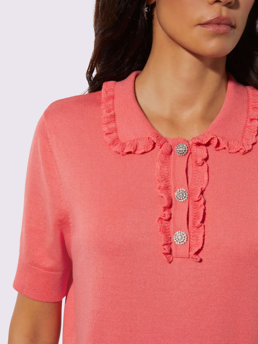 Pull polo à col classique avec manches courtes et volants tricotés