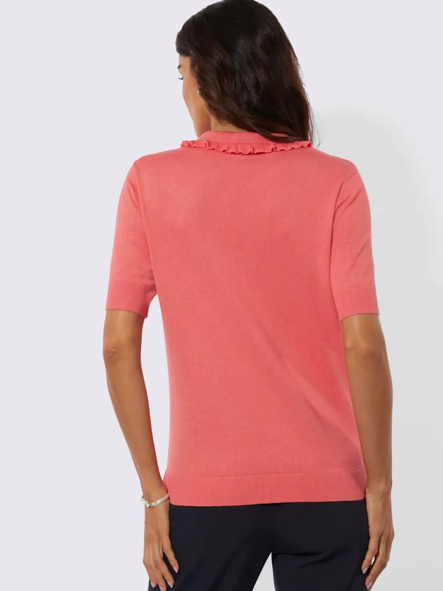 Pull polo à col classique avec manches courtes et volants tricotés
