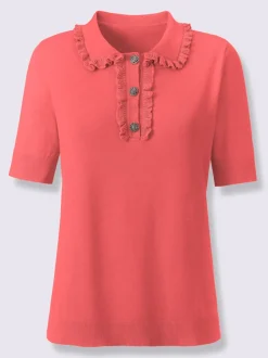 Pull polo à col classique avec manches courtes et volants tricotés