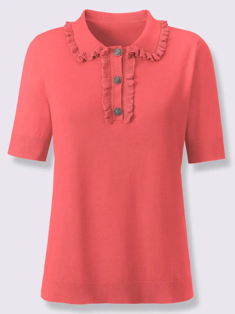 Pull polo à col classique avec manches courtes et volants tricotés