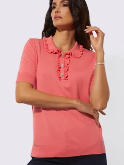 Pull polo à col classique avec manches courtes et volants tricotés