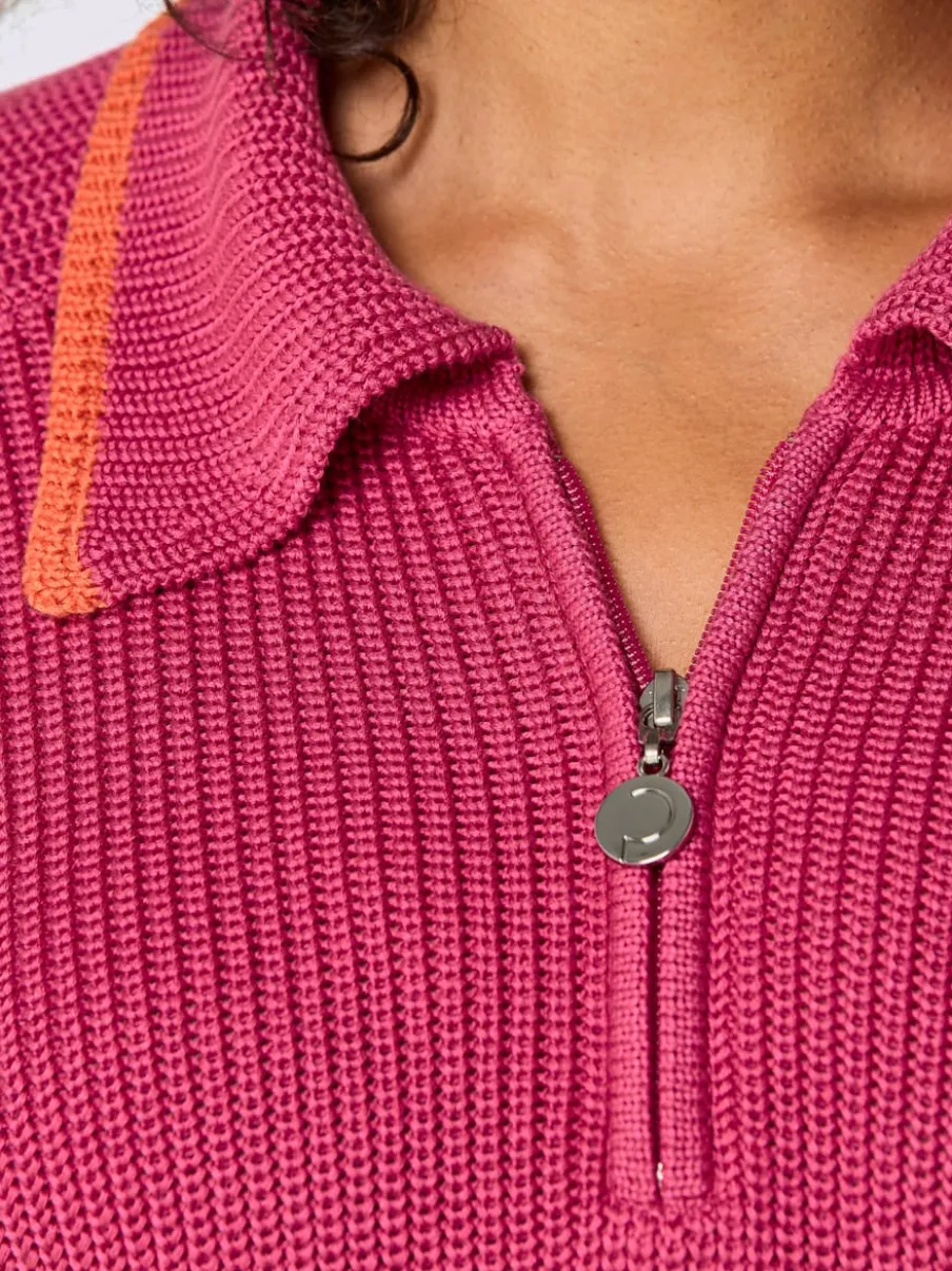 Pull polo en lyocell et coton avec col polo et manches longues
