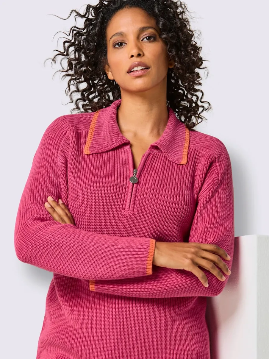 Pull polo en lyocell et coton avec col polo et manches longues