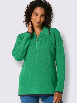 Pull polo en lyocell et coton avec col polo et manches longues