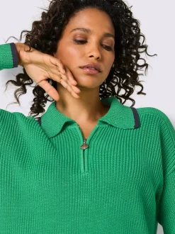 Pull polo en lyocell et coton avec col polo et manches longues