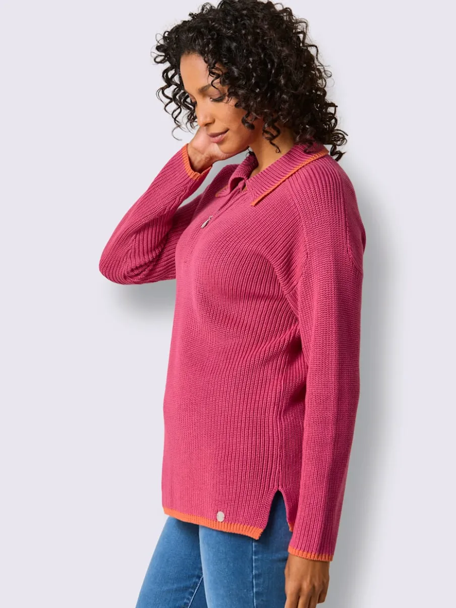 Pull polo en lyocell et coton avec col polo et manches longues