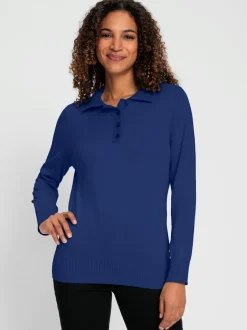 Pull polo en tricot fin à manches longues côtelées
