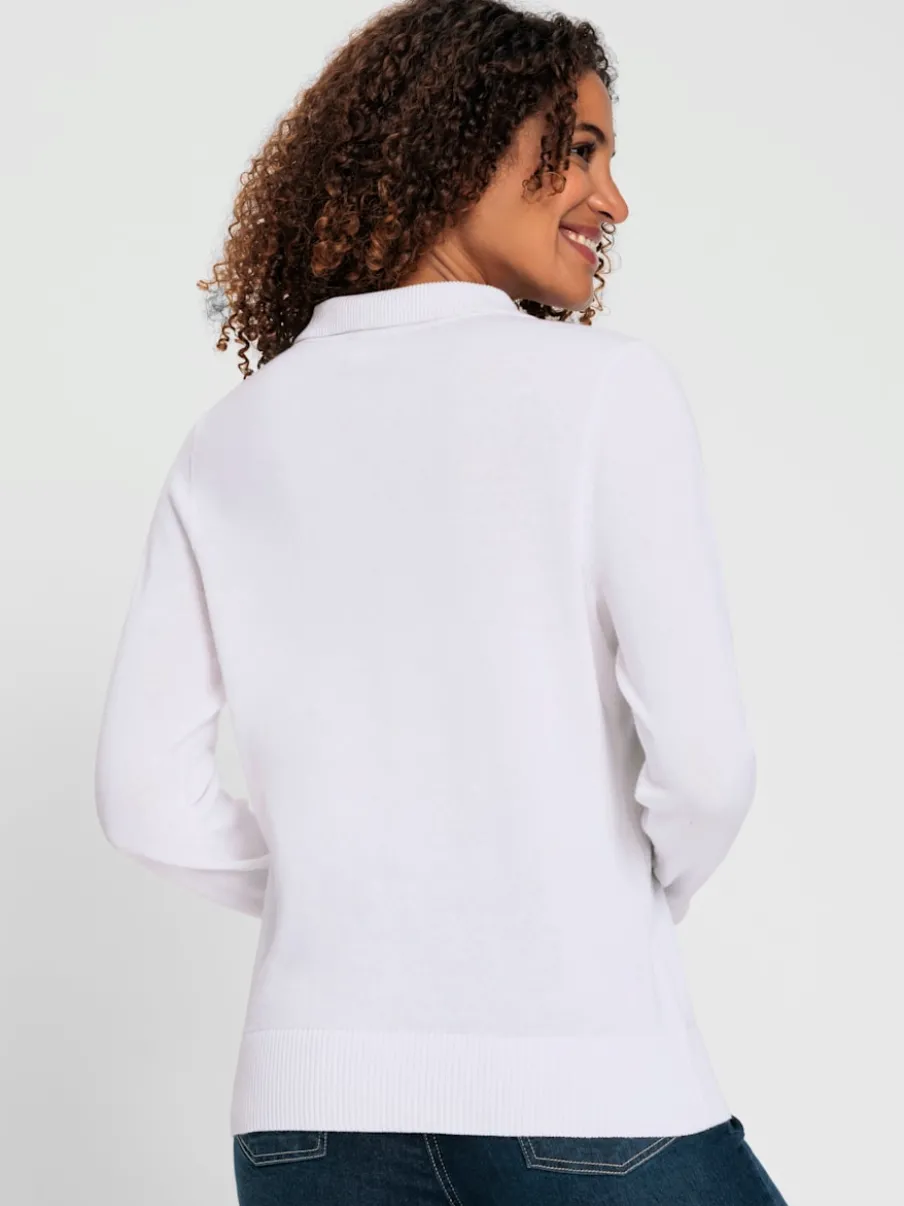 Pull polo en tricot fin à manches longues côtelées