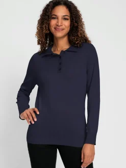 Pull polo en tricot fin à manches longues côtelées