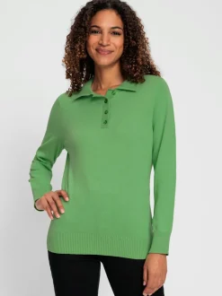 Pull polo en tricot fin à manches longues côtelées