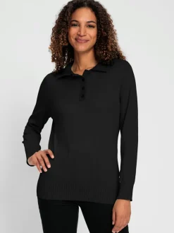 Pull polo en tricot fin à manches longues côtelées