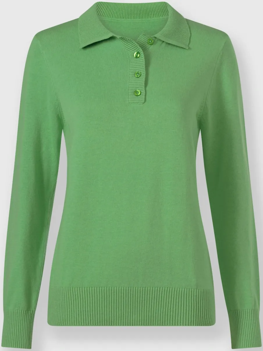 Pull polo en tricot fin à manches longues côtelées