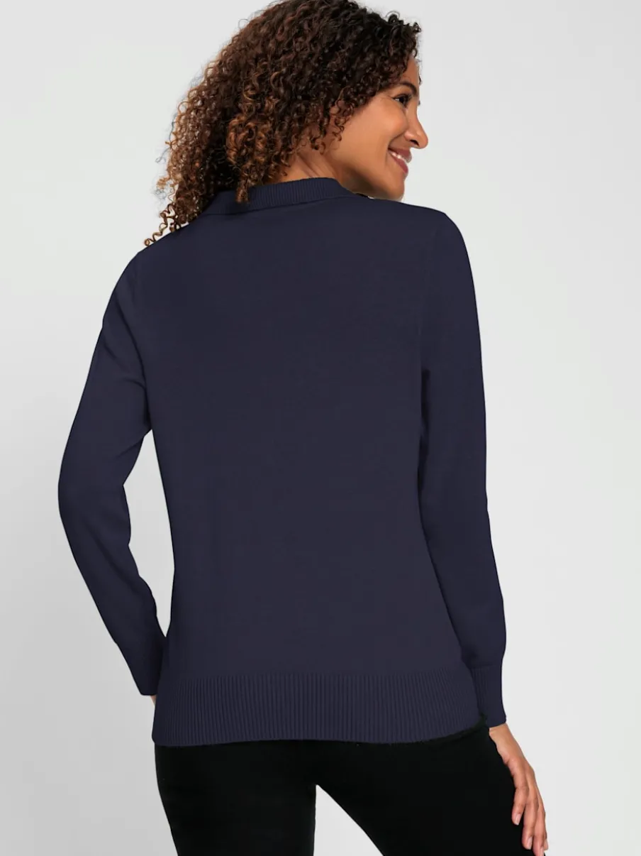 Pull polo en tricot fin à manches longues côtelées