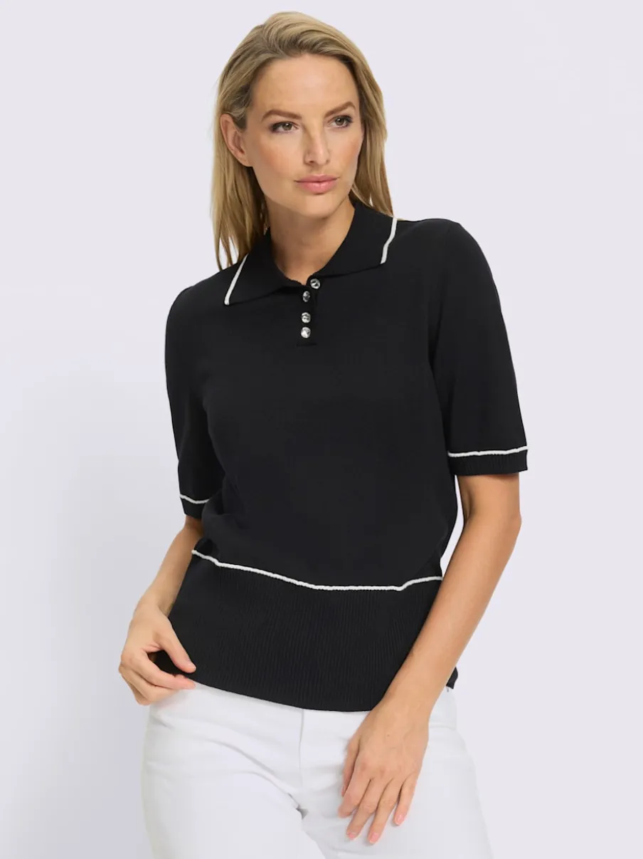 Pull polo à patte de boutonnage et boutons brillants