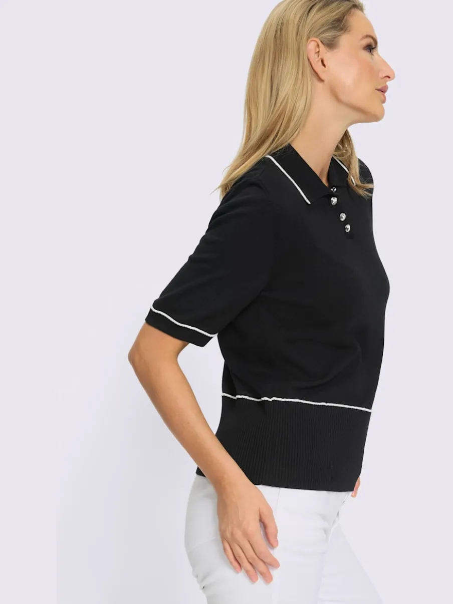 Pull polo à patte de boutonnage et boutons brillants