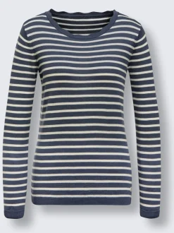 Pull rayé encolure ronde en viscose et laine mérinos