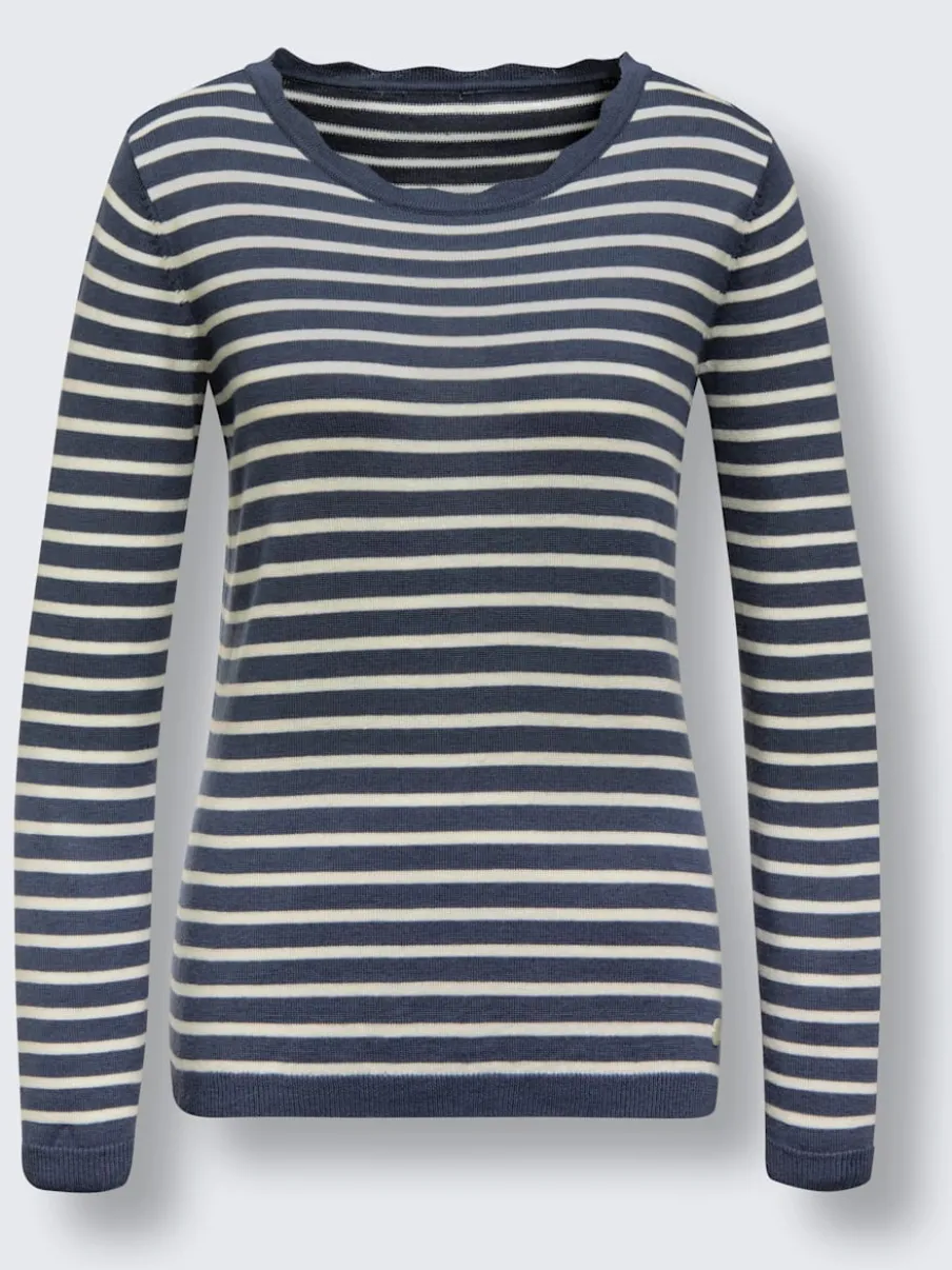 Pull rayé encolure ronde en viscose et laine mérinos