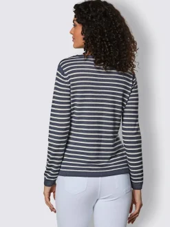 Pull rayé encolure ronde en viscose et laine mérinos