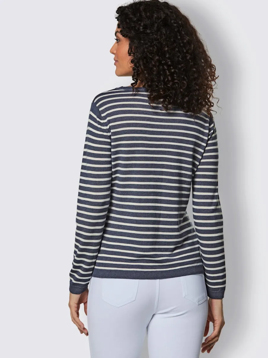 Pull rayé encolure ronde en viscose et laine mérinos