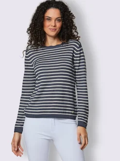 Pull rayé encolure ronde en viscose et laine mérinos