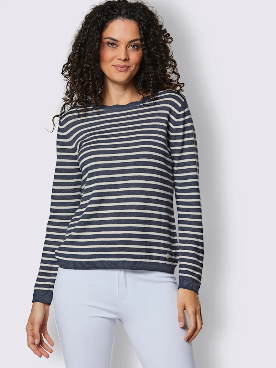 Pull rayé encolure ronde en viscose et laine mérinos