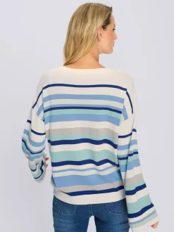 Pull à rayures avec encolure ronde et manches trompette