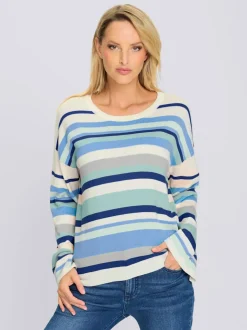Pull à rayures avec encolure ronde et manches trompette