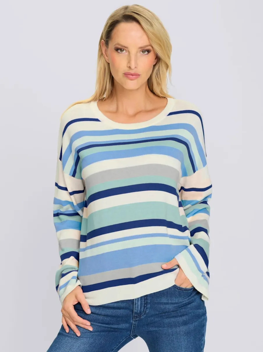Pull à rayures avec encolure ronde et manches trompette