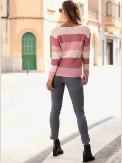 Pull à rayures avec manches longues et finitions côtelées