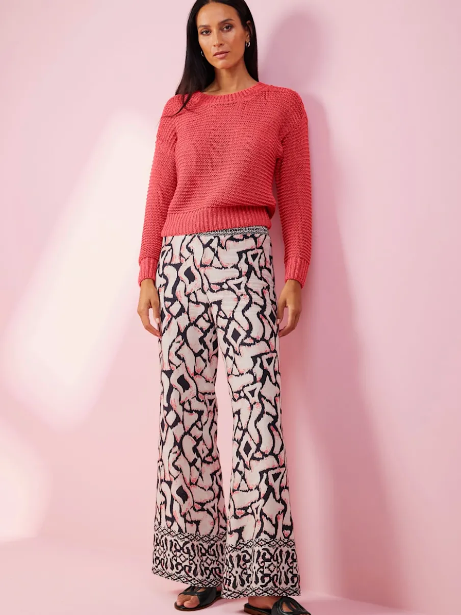 Pull rond mancherons décontractés motif tricoté léger ici