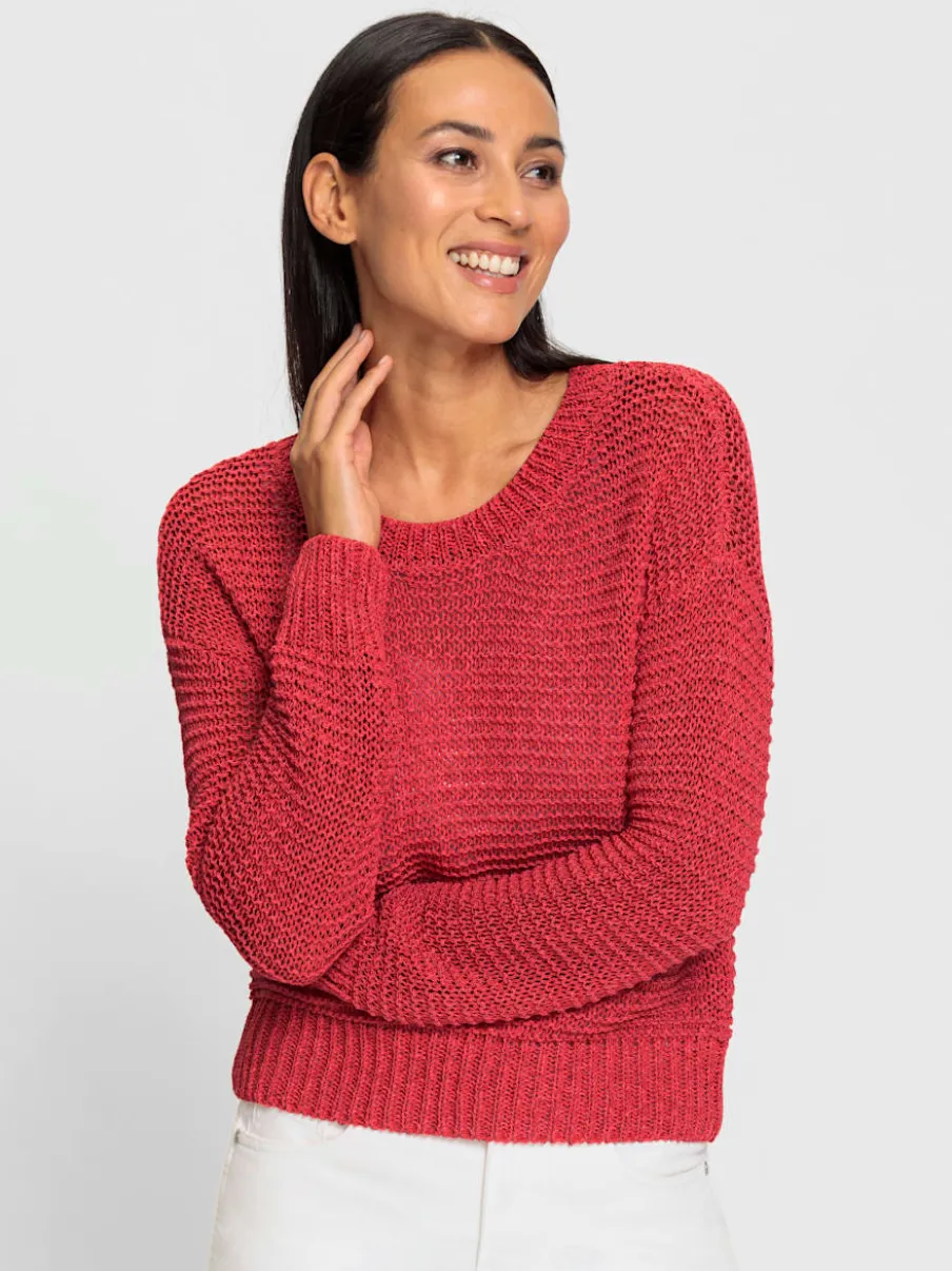 Pull rond mancherons décontractés motif tricoté léger ici