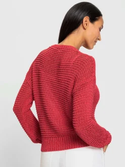 Pull rond mancherons décontractés motif tricoté léger ici