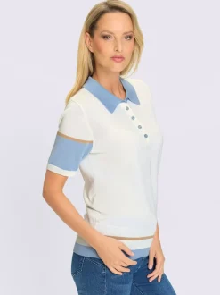 Pull sportif à col polo avec rayures et manches courtes
