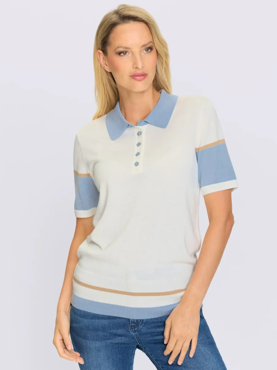 Pull sportif à col polo avec rayures et manches courtes