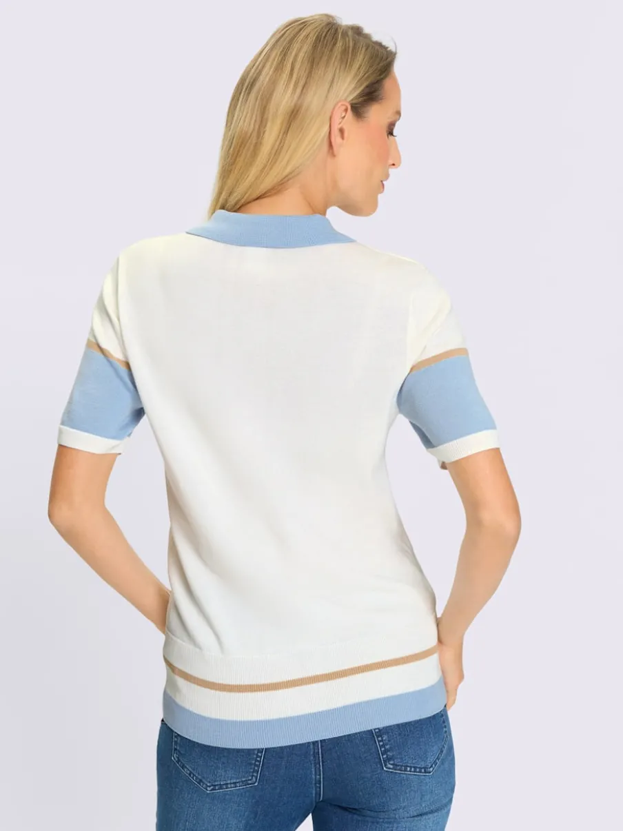 Pull sportif à col polo avec rayures et manches courtes