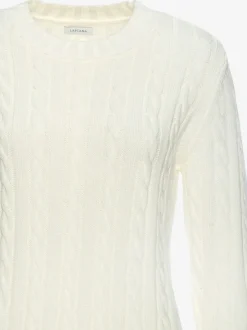 Pull torsadé à encolure ronde avec manches longues et bords-côtes
