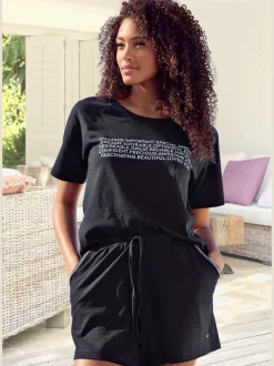 Pyjama court avec imprimé texte devant