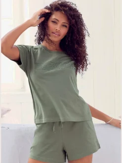 Pyjama court avec imprimé texte devant