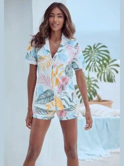 Pyjama court classique à motif tropical